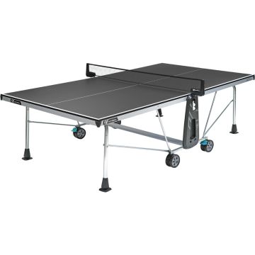 HOMCOM Table de ping pong tennis de table pliable 8 roues - filet, 2  raquettes, 3 balles inclus - noir bleu pas cher 