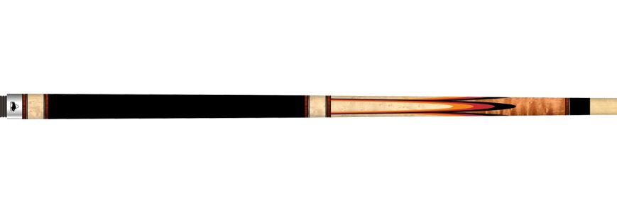 Buffalo Premium 2 biljartkeu nr. 1 LDC shaft, tech wood,  Birdseye maple, coffee stain/natural met inleg in zwart, rood en oranje