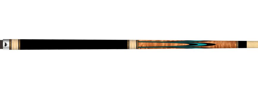 Buffalo Premium 2 biljartkeu nr. 3 Butt Koffiekleurig birdseye maple met inleg in groen en zwart,  Low Deflect Core shaft van A5-kwaliteit esdoornhout