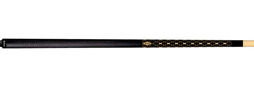 Buffalo Jump-Break cue Supreme, Solid Maple, A6 grade, Low Deflect Core (LDC) shaft , butt design: Esdoorn met UV-print en metallic lak, zwarte Lychee kunstleren grip